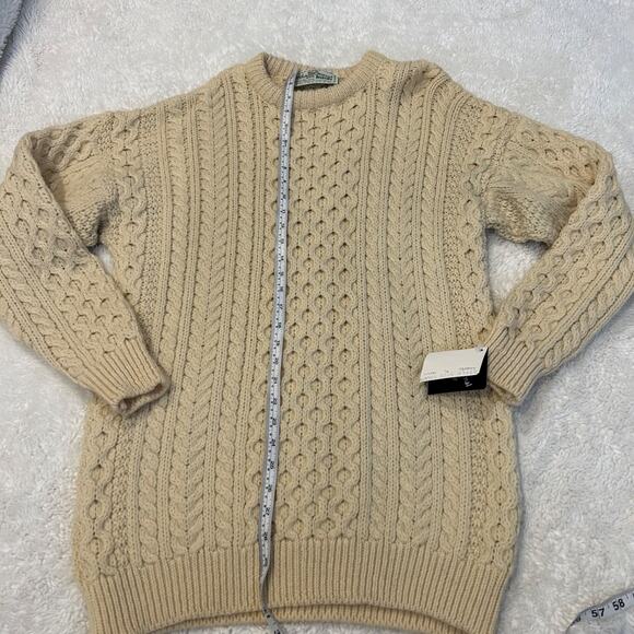 NWT Irish Traditional Hand Knit Cream Wool Cable Knit Sweater Fisherman Style XL - Picture 4 of 6